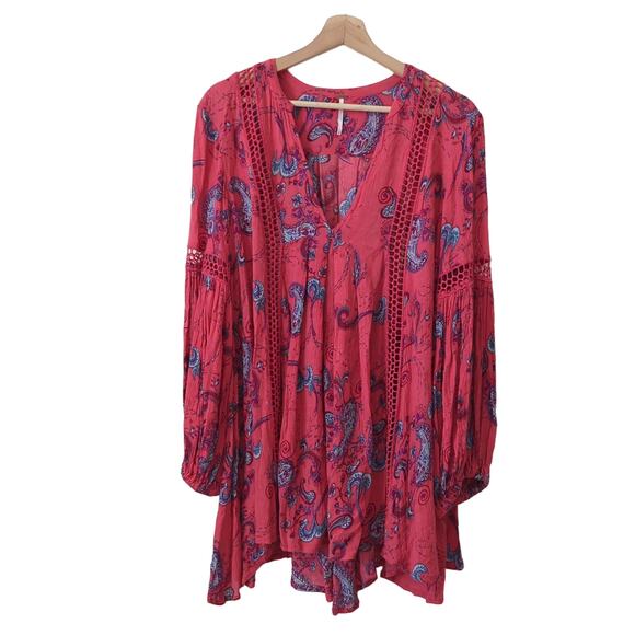 Free People Womens Just the Two of Us Balloon Sleeve Tunic Top Mini Dress Small - Picture 1 of 8